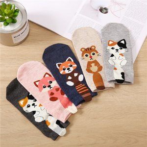 5 Pairs Women's Animal Socks|Pattern Socks|Ankle Sock|Fox Socks|Character Socks|